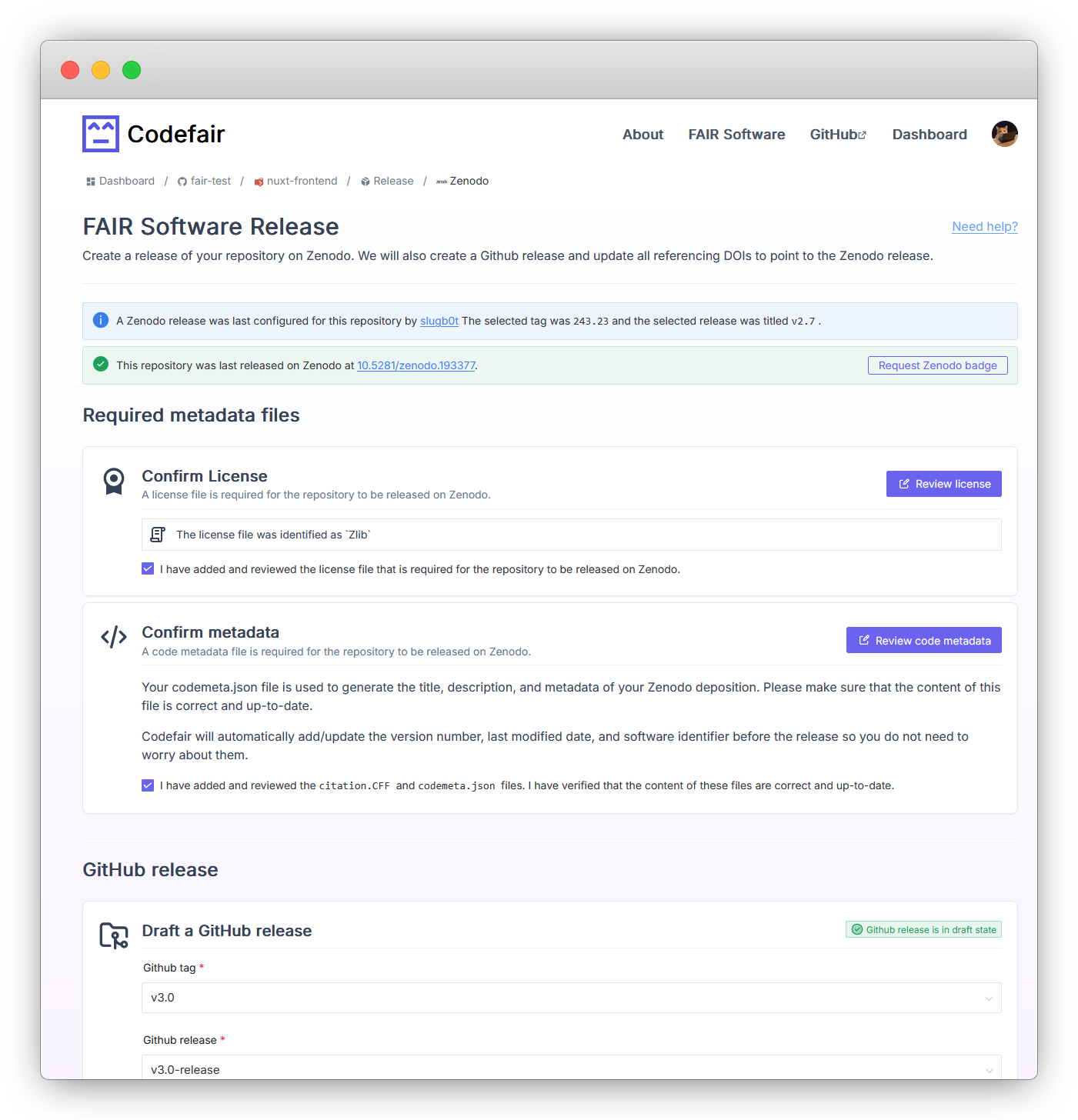 Zenodo Release UI